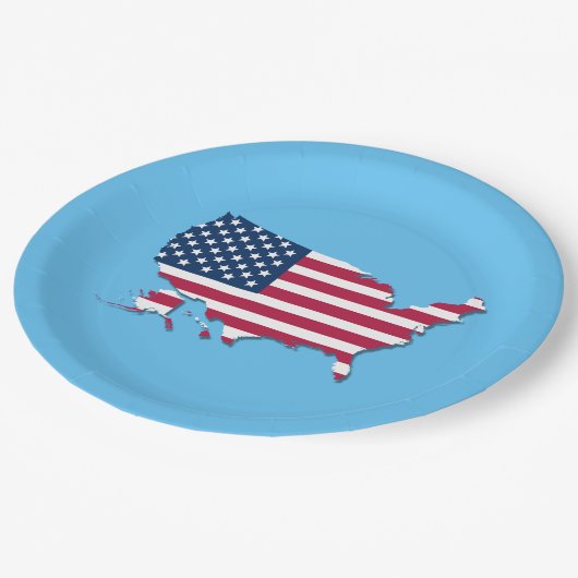 United Staaten Map and Flag White Red Blue Pappteller (Schrägansicht)