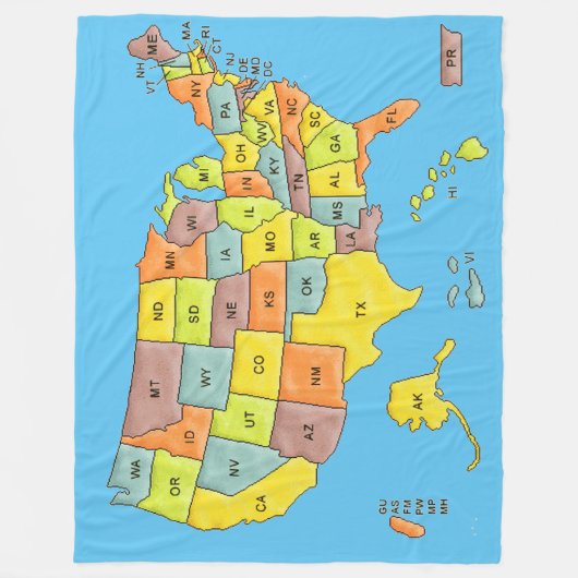 United Staaten Map Fleece Blanket (Vorderseite)