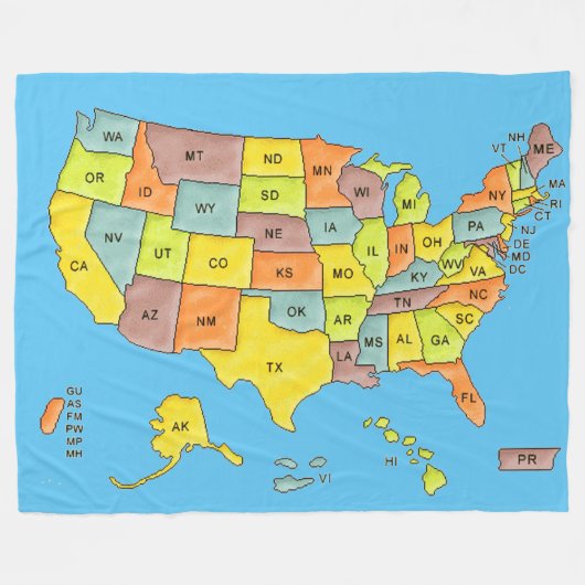 United Staaten Map Fleece Blanket (Vorderseite (Horizontal))