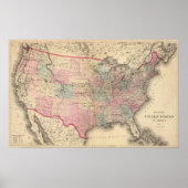 United Staaten Map mit Pony Express Route Poster (Vorne)