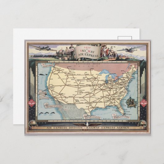 United Staaten Map Shipping the Skyway via Air Exp Postkarte (Vorne/Hinten)
