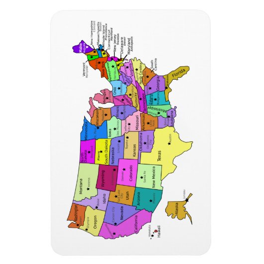 United Staaten Map Staat Namen und Hauptstädte Magnet (Vertikal)
