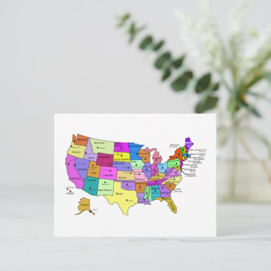 United Staaten Map Staat Namen und Hauptstädte Postkarte (Stehend Vorderseite)