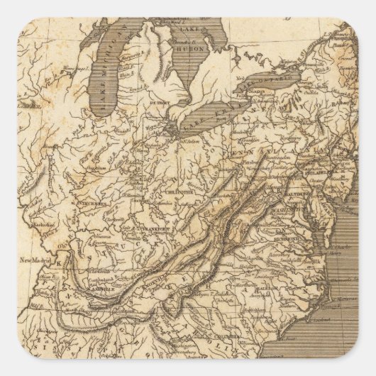 United Staaten Map von Arrowsmith Quadratischer Aufkleber (Vorderseite)