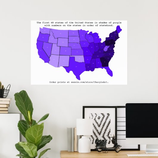 United Staaten Order of State Map with Numbers Poster (Heimbüro)