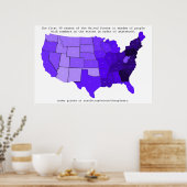 United Staaten Order of State Map with Numbers Poster (Küche)