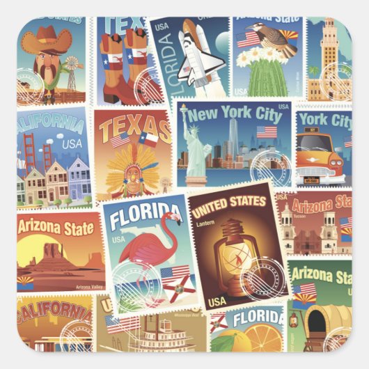 United Staaten Postage Briefmarke Quadratischer Aufkleber (Vorderseite)