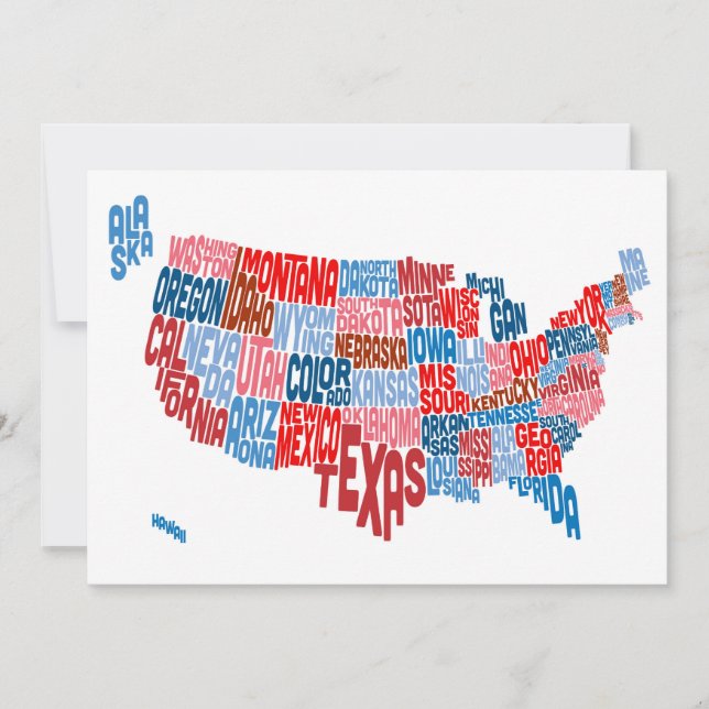 United Staaten Typografy Text Map (Vorderseite)