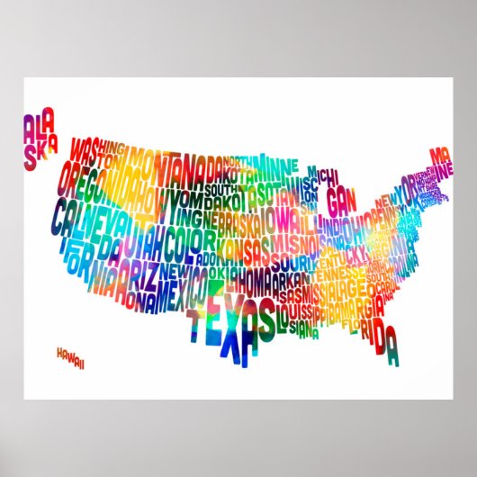United Staaten Typografy Text Map Poster (Vorne)