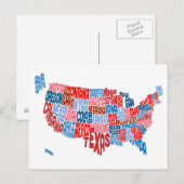 United Staaten Typografy Text Map Postkarte (Vorne/Hinten)