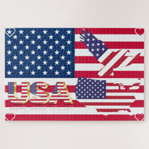 United Staaten - USA Map & Eagle Flag - Herz Puzzle