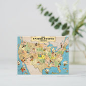 United Staaten Vintag Map Postkarte (Stehend Vorderseite)