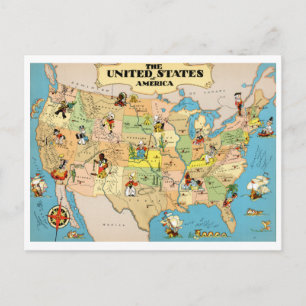 United Staaten Vintag Map Postkarte
