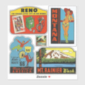 United Staaten Vintag Style Travel Stickers Aufkleber (Blatt)