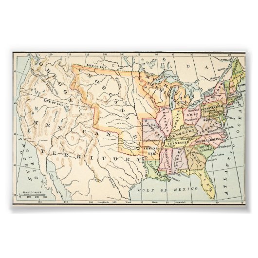 United States 1830 Historical Map Illustration Fotodruck (Vorne)