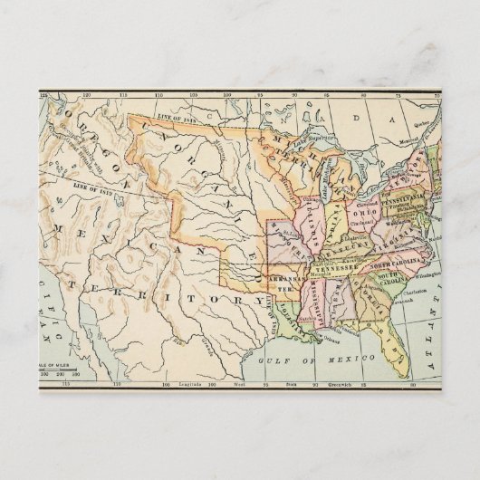 United States 1830 Historical Map Illustration Postkarte (Vorderseite)