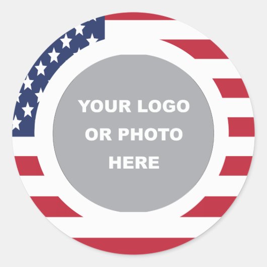 United States Flag Border with Logo Runder Aufkleber (Vorderseite)