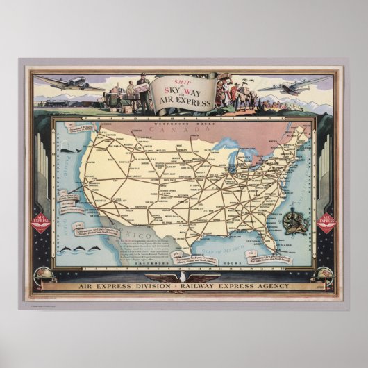 United States Map Ship the Skyway via Air Express Poster (Vorne)