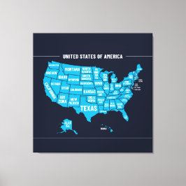 United States Map Teal Minimal Design Leinwanddruck