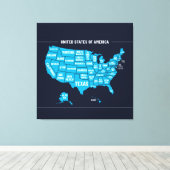 United States Map Teal Minimal Design Leinwanddruck (Insitu (Holzboden))