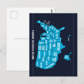 United States Map Teal Minimal Design Postkarte (Vorne/Hinten)