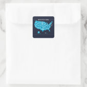 United States Map Teal Minimal Design Quadratischer Aufkleber (Tasche)