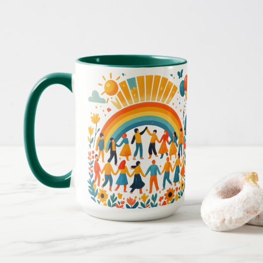 Unity and Diversity Rainbow Ceramic Mug Tasse (Mit Donut)