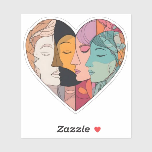 Unity Heart Diverse Faces Line Art Diversity Aufkleber (Blatt)