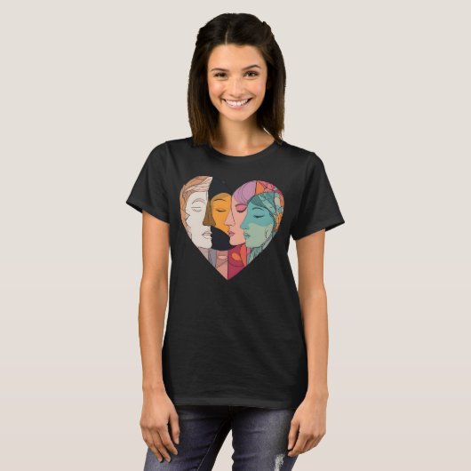 Unity Heart Diverse Faces Line Art Diversity T-Shirt (Vorne ganz)