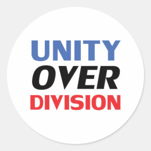 "Unity over Division", blau-rot Schwarz-weiß Runder Aufkleber