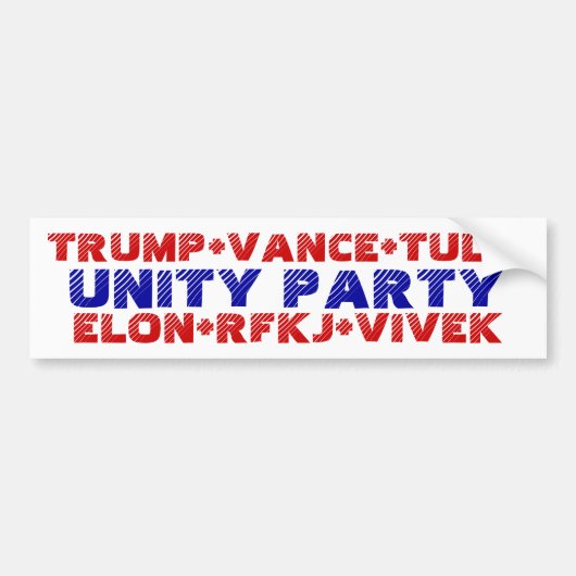 UNITY PARTY Trump Vance Tulsi Elon RFKJ Vivek Autoaufkleber (Vorne)