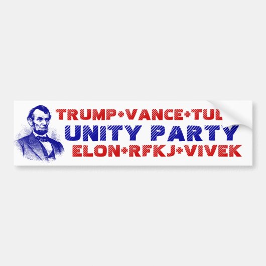 UNITY PARTY Trump Vance Tulsi Elon RFKJ Vivek Autoaufkleber (Vorne)