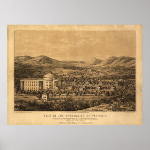 Univ of Virginia 1856 Antique Panoramabalkarte Poster