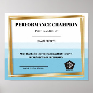 Universal employee recognition award certificate poster