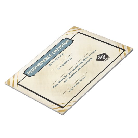 Universal employoee performance award certificates notizblock (angewinkelt)