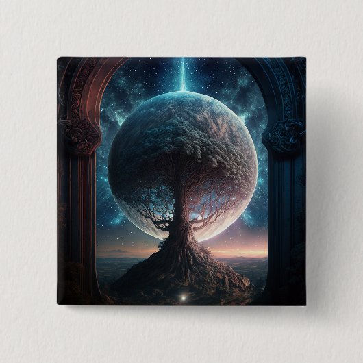 Universe Cosmic Tree Surreal Fantasy Art Button (Vorderseite)