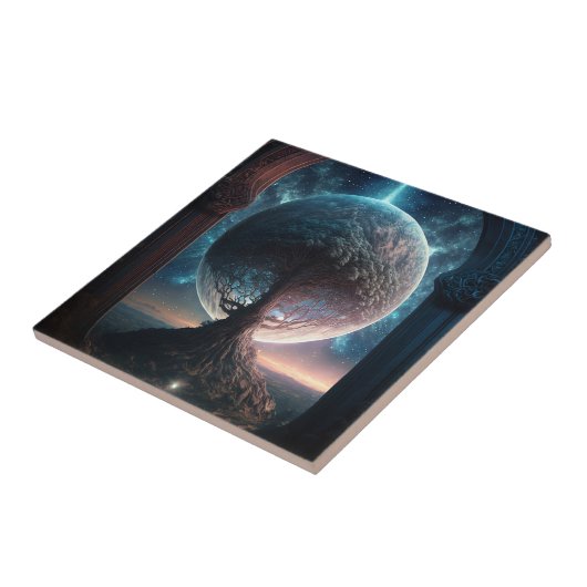 Universe Cosmic Tree Surreal Fantasy Art Fliese (Seite)