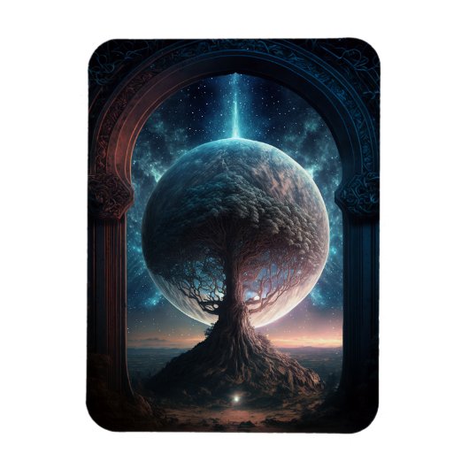 Universe Cosmic Tree Surreal Fantasy Art Magnet (Vertikal)