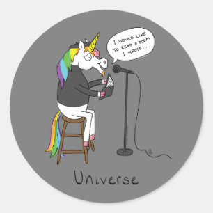 Universe Einhorn Lektüre Gedichte Sonnenkleber Runder Aufkleber