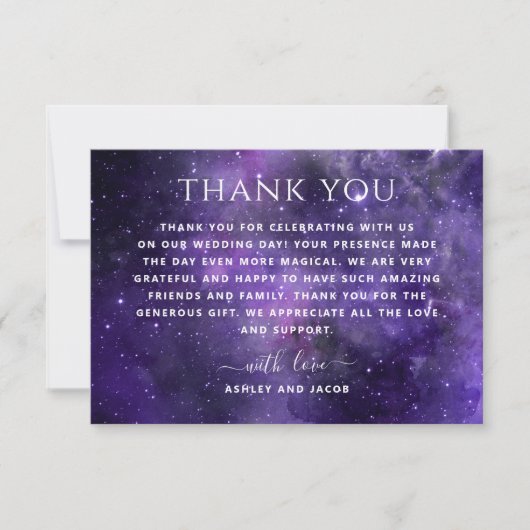 Universe Galaxie Sterne. Lila Weltraummission Dankeskarte (Vorderseite)