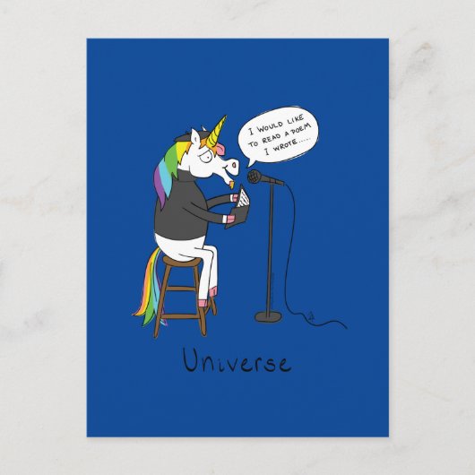 Universe Unicorading Poetry Funny Postcard Postkarte (Vorderseite)