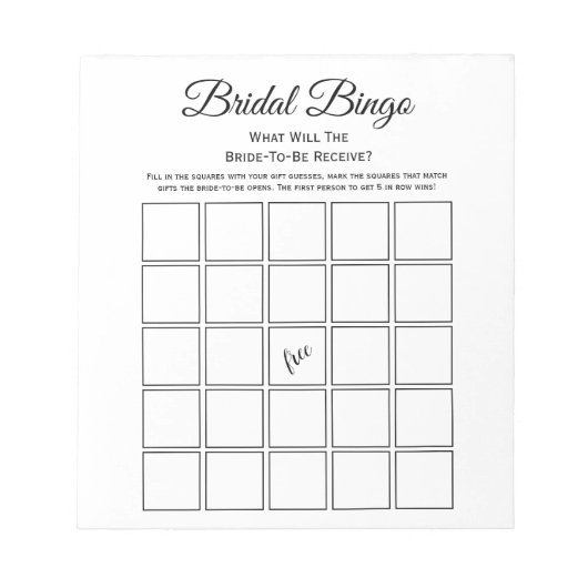 Universell White Brautparty Bingo Party Game Notizblock (Vorderseite)