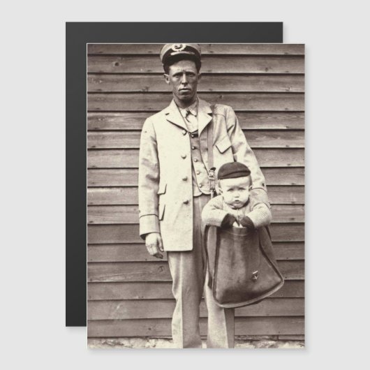 Universeller Postbote mit Baby in Mailbag Magnetkarte (Vorne/Hinten)