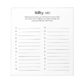 Universelles Gender Neutral Baby Shower ABC Game Notizblock (Vorderseite)