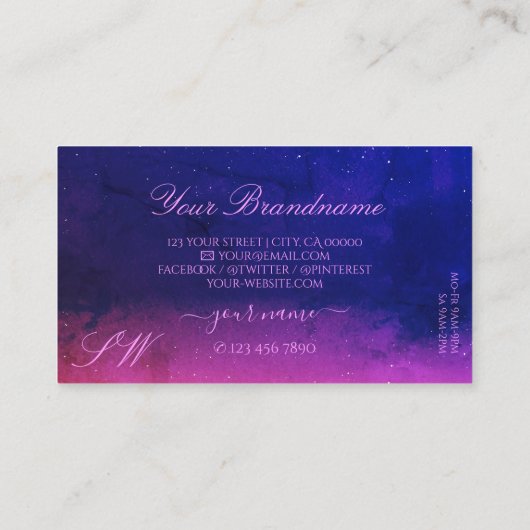 Universelles Schwarz-Rosa-Sparkle-Diamanten-Monogr Visitenkarte (Rückseite)