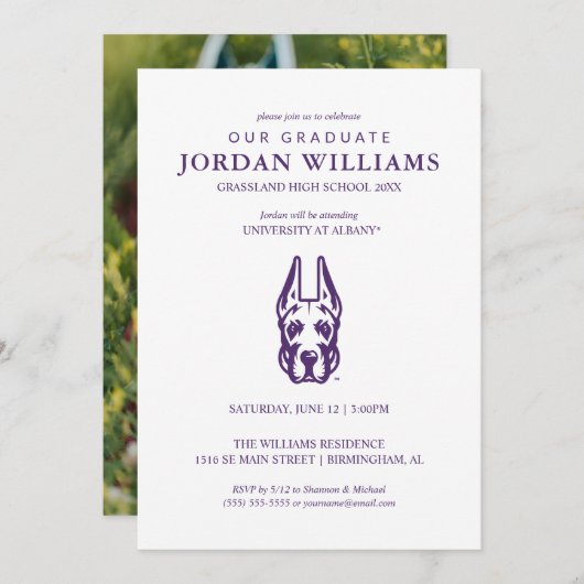 Universität Albany Great Dane Mascot Head Ankündigung (Vorne/Hinten)