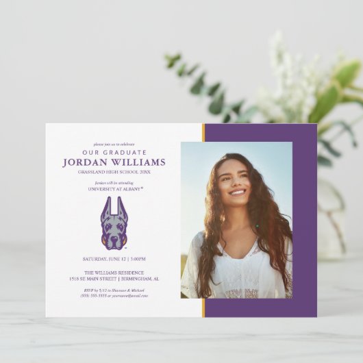 Universität Albany Great Dane Mascot Head Ankündigung (Stehend Vorderseite)