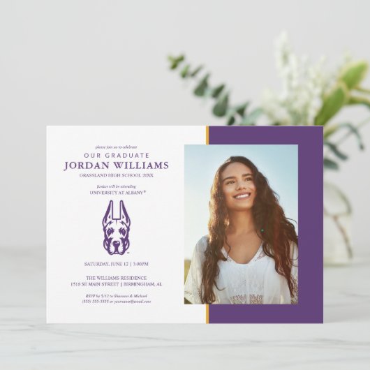 Universität Albany Great Dane Mascot Head Ankündigung (Stehend Vorderseite)