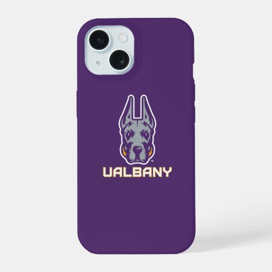 Universität Albany Great Danes iPhone 15 Hülle (Rückseite)
