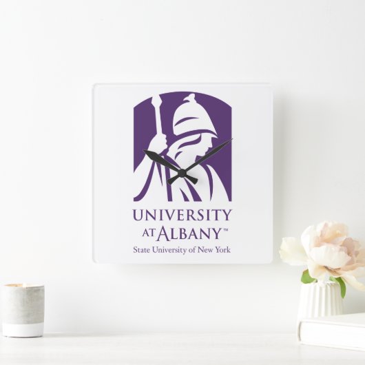 Universität Albany - Iconic-Logo Quadratische Wanduhr (Zuhause)
